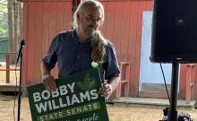 Bobby Williams with State Senate campaign sign