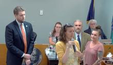Anena Hansen recieves a mayoral proclamation for Keene's International Overdose Awareness Day