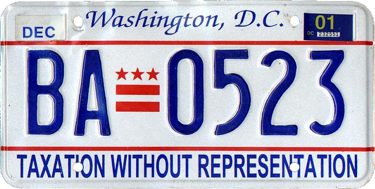 Washington DC Taxation without Representation licenense plate