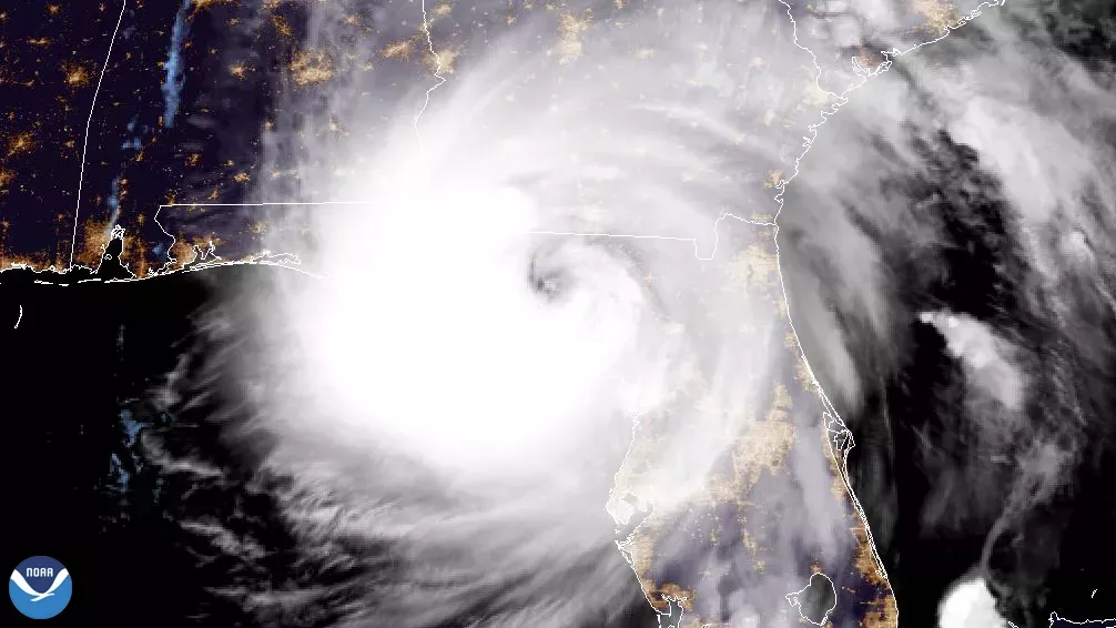 Hurricane Helene making landfall in Florida, from space