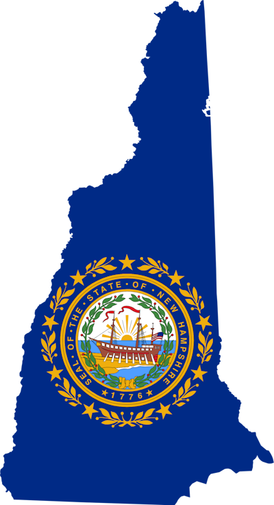 State of New Hamsphire seal on the outline of the state