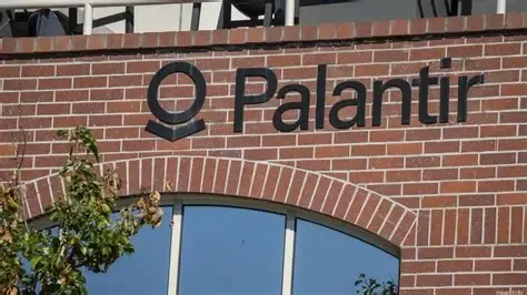Palantir sign on a brick building